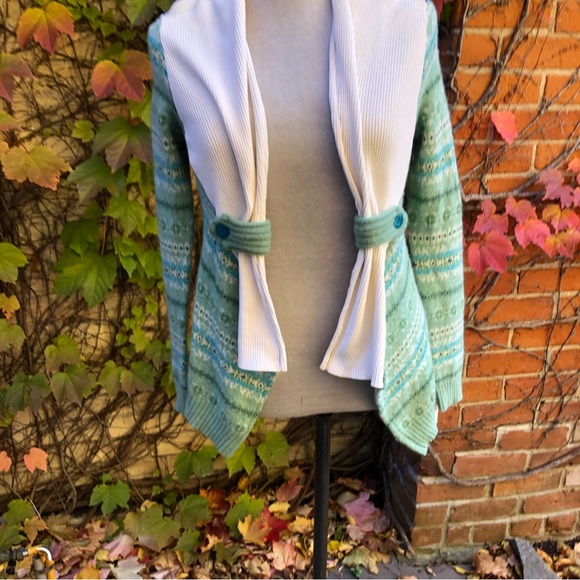 Swish Sweater Cotton Acrylic Upcycled Knit Green Blue Embody Wrap Cardigan Top - Picture 2 of 5